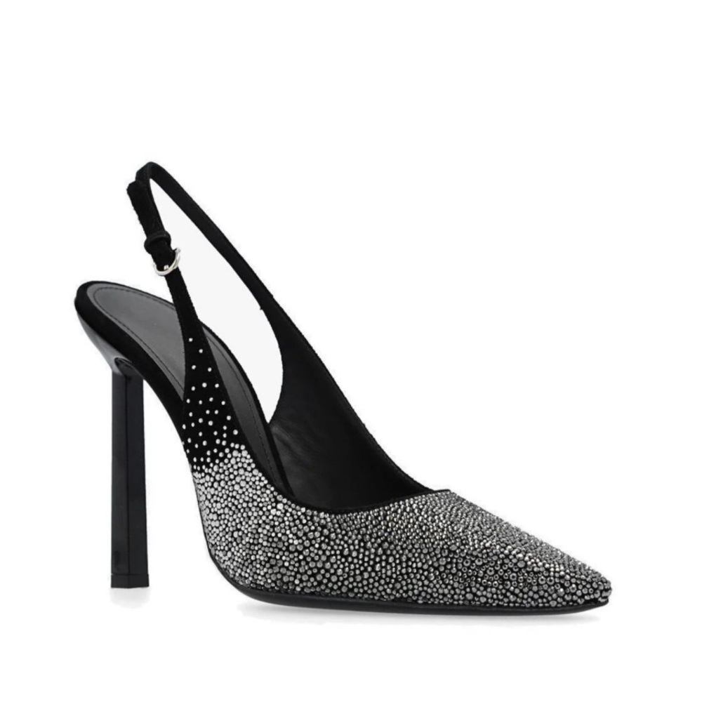 NWT Salvatore Ferragamo Jessie Embellished Slingback Pumps in Black Size 7.5